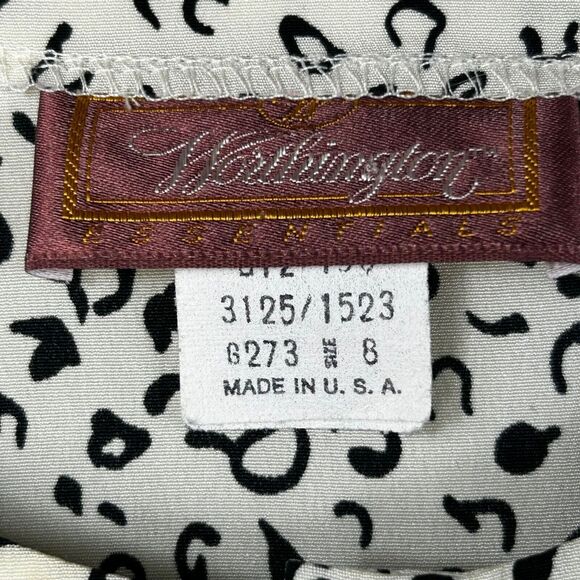 Worthington Essentials Top Womens 8 Black White Printed Short Sleeve Blouse - Picture 5 of 7
